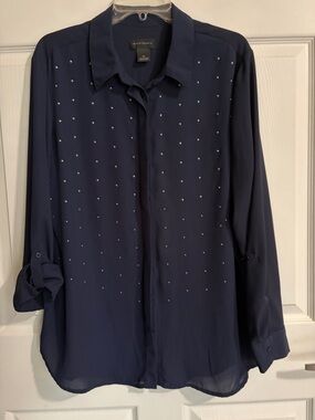 Investments Navy Blouse with Silver Stud Accents